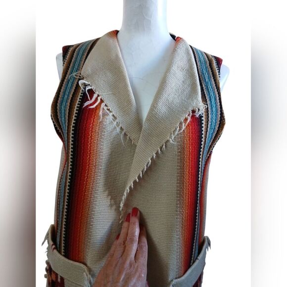 Authentic Chimayo  Hand Woven Publeo Indian Vest Vintage From 1940s - Picture 2 of 11